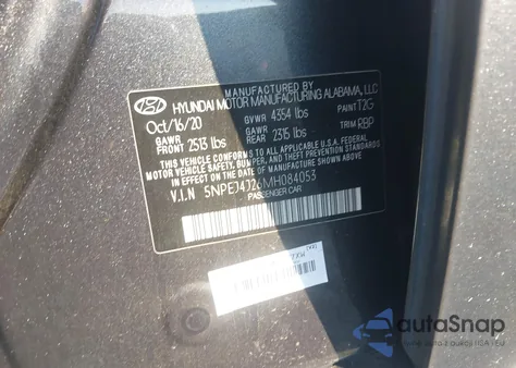 2021 Hyundai Sonata Sel Plus из США, поврежденный, VIN 5NPEJ4J26MH084053